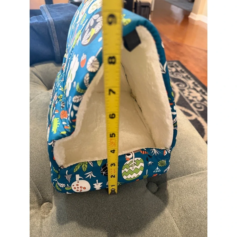 Unbranded Jungle Animal Pet Bed Small Teal New Plush Fleece Lined Tent Cave